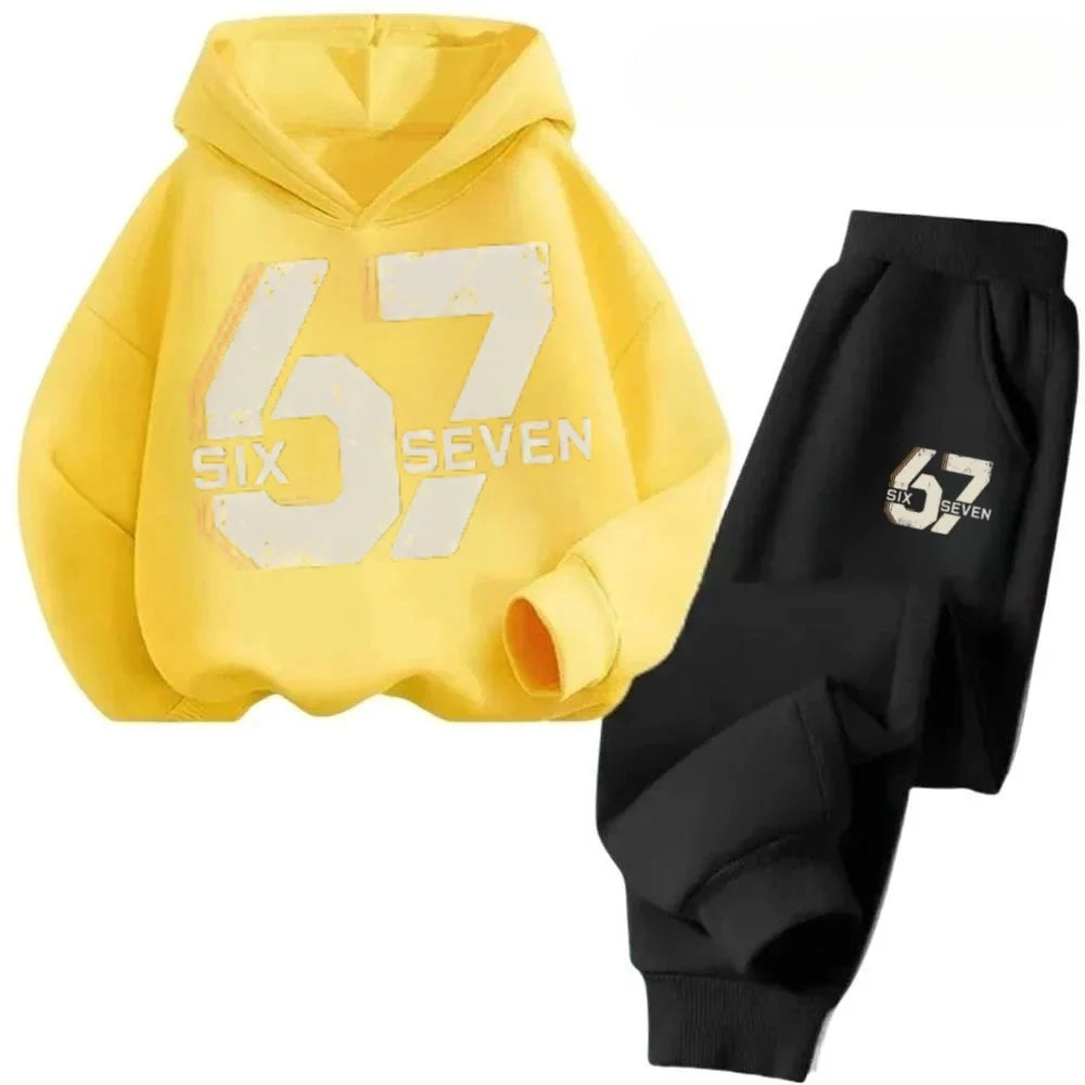 Hoodie Pants Set 2 Piece Sweatshirt Tracksuit Boys Girls Casual Streetwear Polyester Kids 67 Print Jogging Suit Athletic Outfit