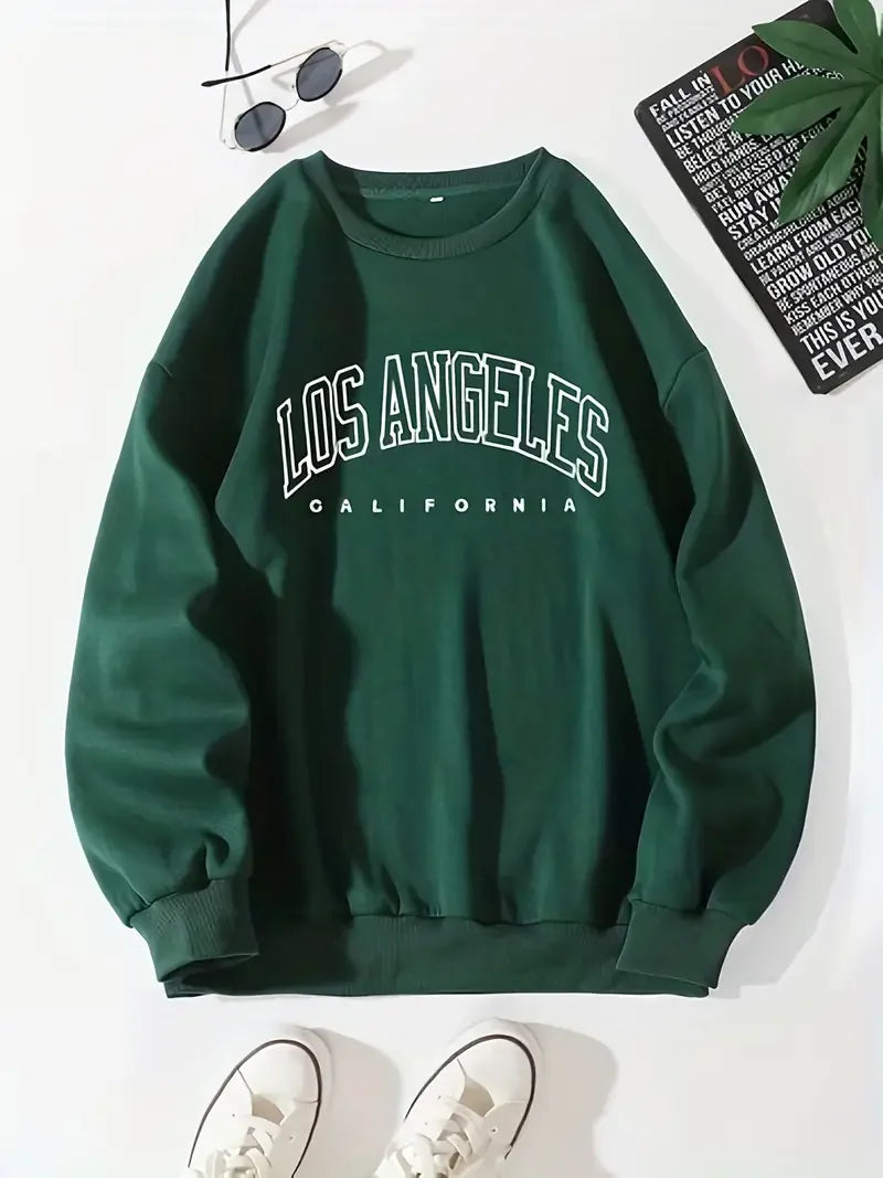 Hoodie Los Angeles Print Sweatshirt Long Sleeve Crew Neck Casual Pullovers Sweatshirt for Winter Fall Women's Clothing