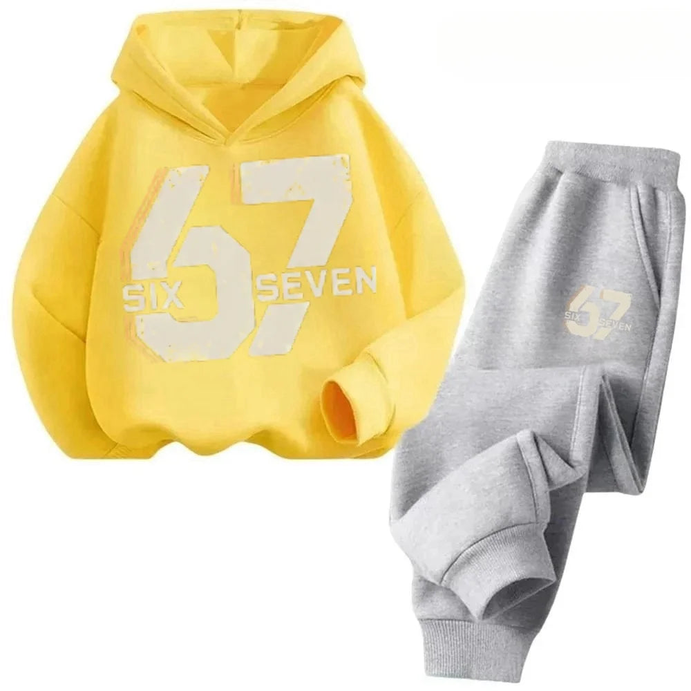 Hoodie Pants Set 2 Piece Sweatshirt Tracksuit Boys Girls Casual Streetwear Polyester Kids 67 Print Jogging Suit Athletic Outfit