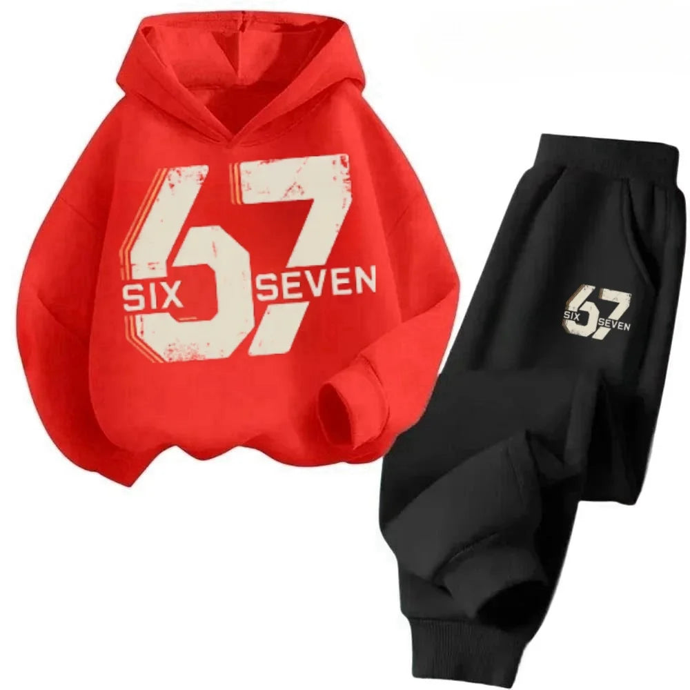 Hoodie Pants Set 2 Piece Sweatshirt Tracksuit Boys Girls Casual Streetwear Polyester Kids 67 Print Jogging Suit Athletic Outfit