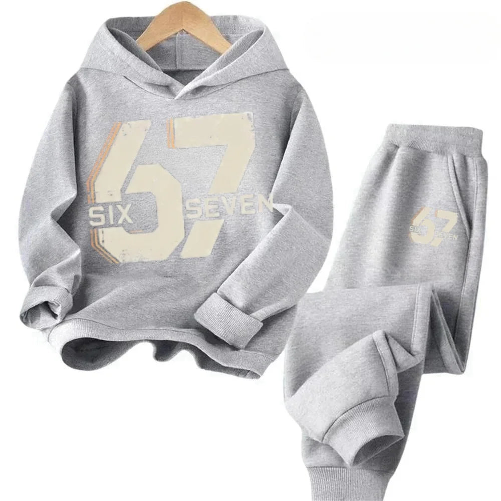 Hoodie Pants Set 2 Piece Sweatshirt Tracksuit Boys Girls Casual Streetwear Polyester Kids 67 Print Jogging Suit Athletic Outfit