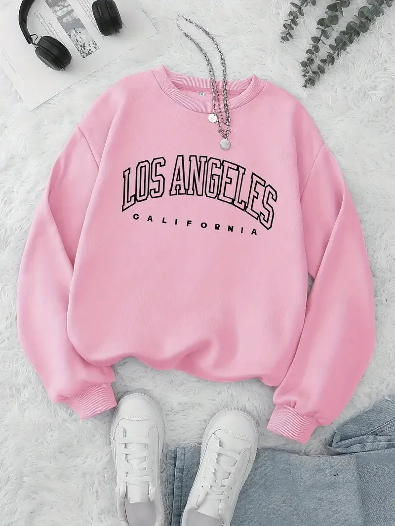 Hoodie Los Angeles Print Sweatshirt Long Sleeve Crew Neck Casual Pullovers Sweatshirt for Winter Fall Women's Clothing