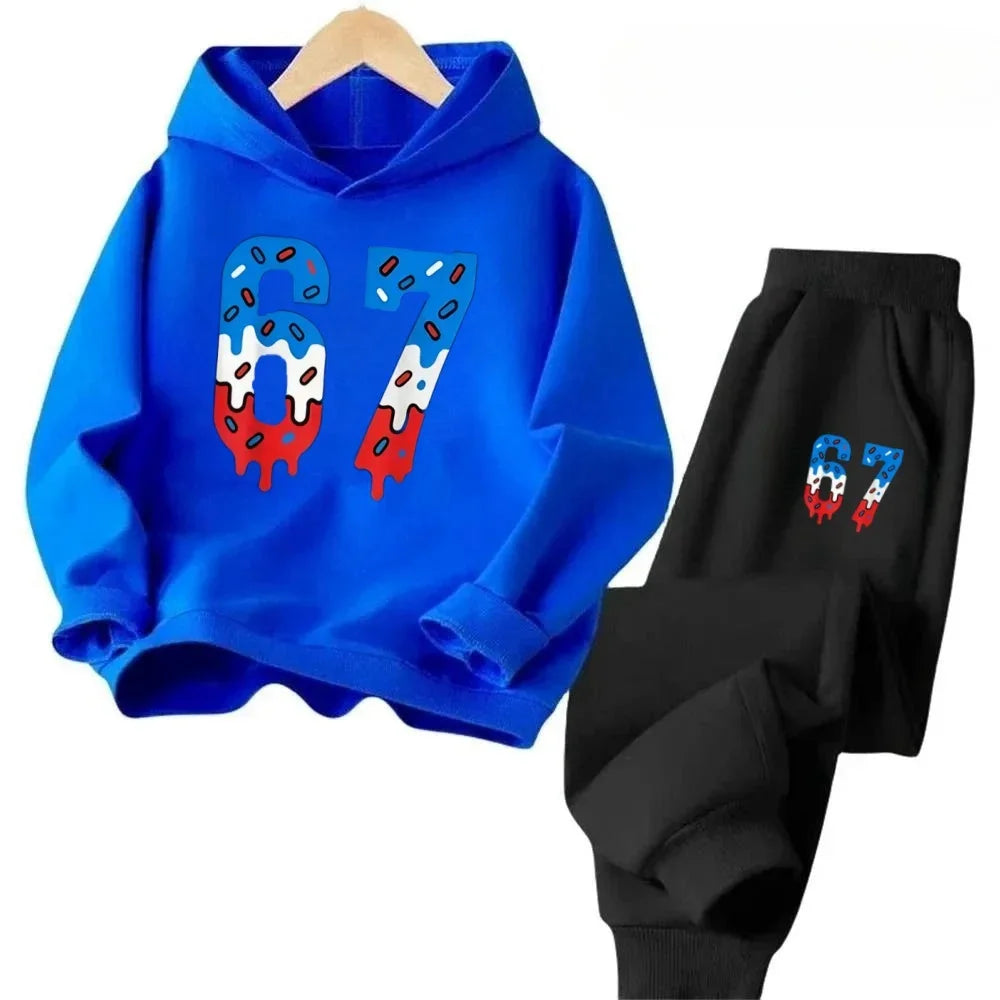 Hoodie Pants Set 2 Piece Sweatshirt Tracksuit Boys Girls Casual Streetwear Polyester Kids 67 Print Jogging Suit Athletic Outfit