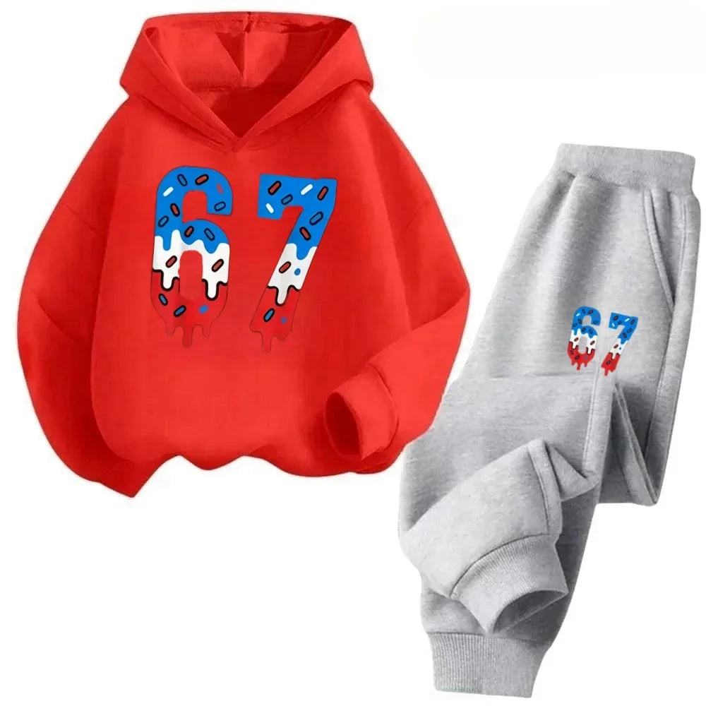 Hoodie Pants Set 2 Piece Sweatshirt Tracksuit Boys Girls Casual Streetwear Polyester Kids 67 Print Jogging Suit Athletic Outfit