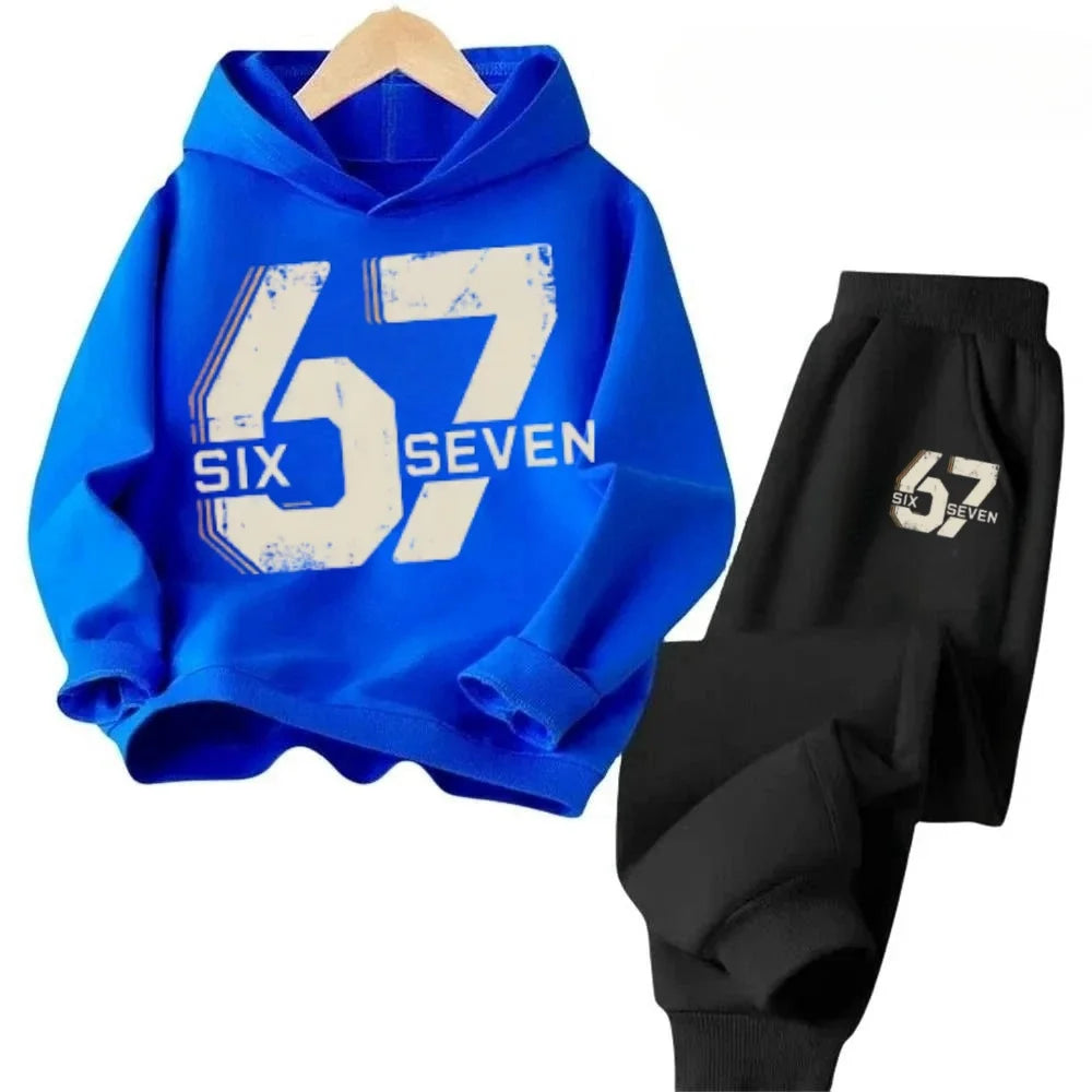 Hoodie Pants Set 2 Piece Sweatshirt Tracksuit Boys Girls Casual Streetwear Polyester Kids 67 Print Jogging Suit Athletic Outfit