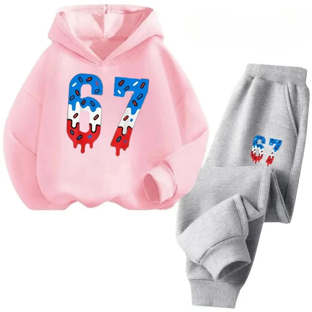 Hoodie Pants Set 2 Piece Sweatshirt Tracksuit Boys Girls Casual Streetwear Polyester Kids 67 Print Jogging Suit Athletic Outfit