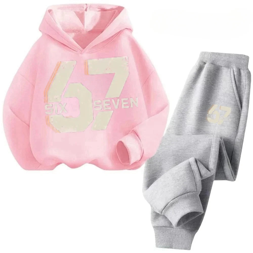 Hoodie Pants Set 2 Piece Sweatshirt Tracksuit Boys Girls Casual Streetwear Polyester Kids 67 Print Jogging Suit Athletic Outfit