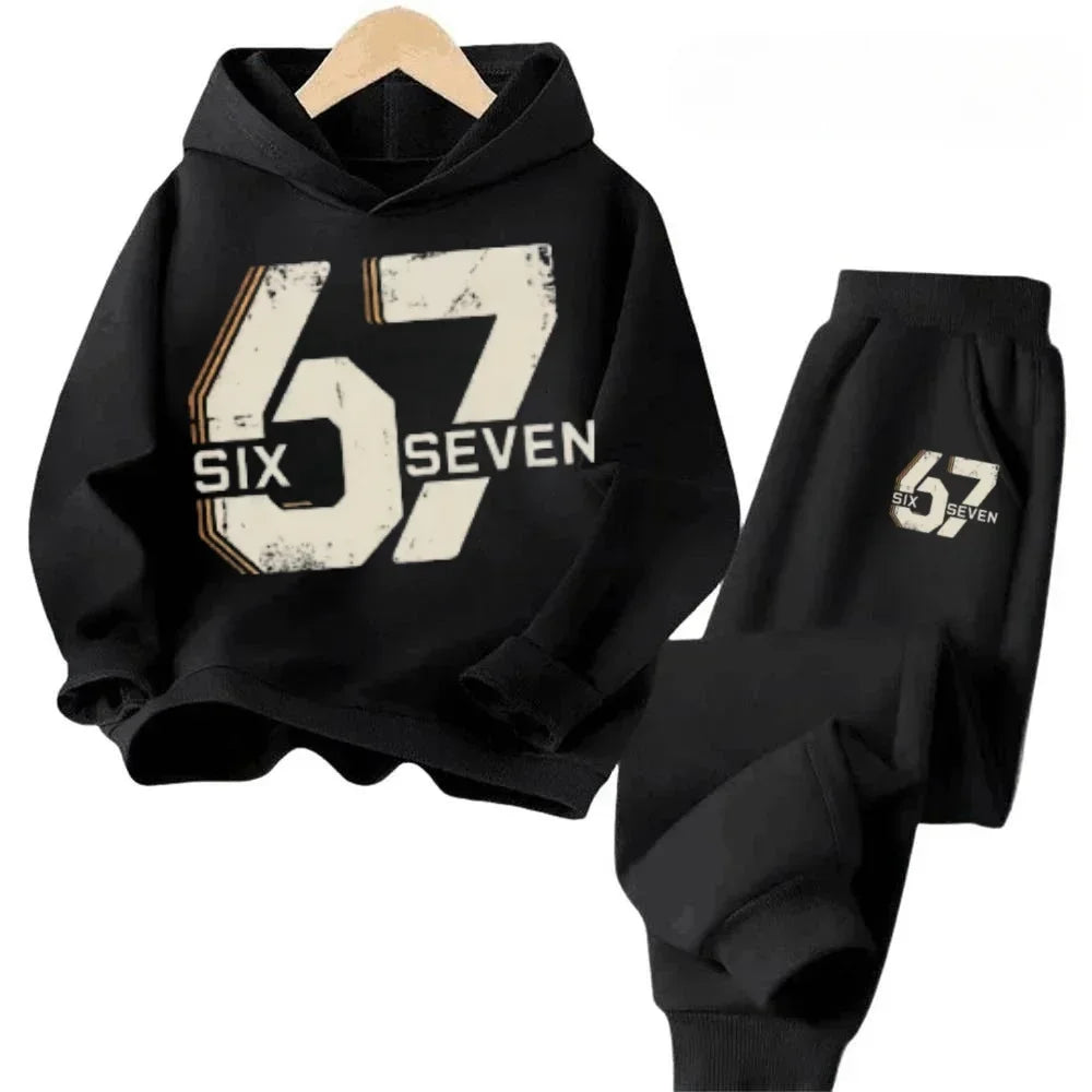 Hoodie Pants Set 2 Piece Sweatshirt Tracksuit Boys Girls Casual Streetwear Polyester Kids 67 Print Jogging Suit Athletic Outfit