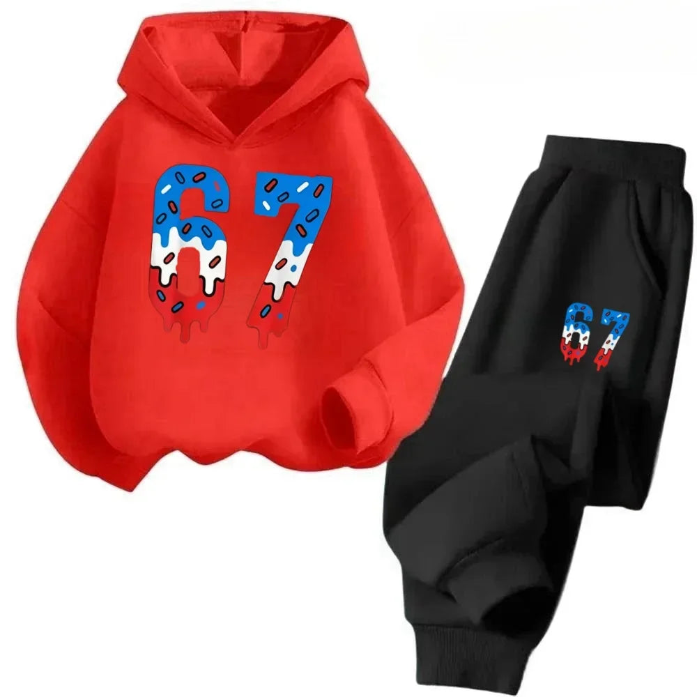Hoodie Pants Set 2 Piece Sweatshirt Tracksuit Boys Girls Casual Streetwear Polyester Kids 67 Print Jogging Suit Athletic Outfit