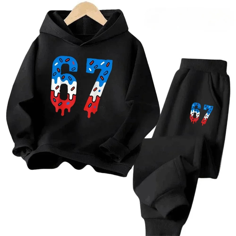 Hoodie Pants Set 2 Piece Sweatshirt Tracksuit Boys Girls Casual Streetwear Polyester Kids 67 Print Jogging Suit Athletic Outfit