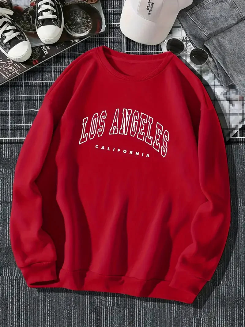 Hoodie Los Angeles Print Sweatshirt Long Sleeve Crew Neck Casual Pullovers Sweatshirt for Winter Fall Women's Clothing