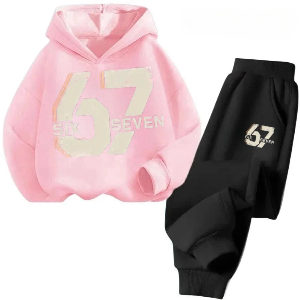 Hoodie Pants Set 2 Piece Sweatshirt Tracksuit Boys Girls Casual Streetwear Polyester Kids 67 Print Jogging Suit Athletic Outfit