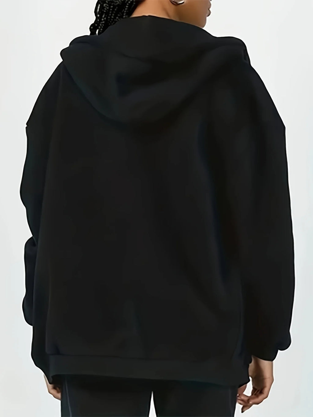 Women's Hoodie - Cozy Brown Zip-Up with White Print Casual Long Sleeve Sweatshirt  Drop Shoulder Design Relaxed Fit Winter W