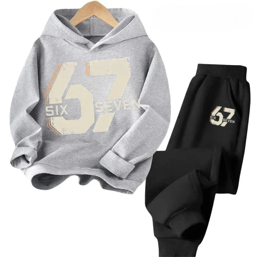 Hoodie Pants Set 2 Piece Sweatshirt Tracksuit Boys Girls Casual Streetwear Polyester Kids 67 Print Jogging Suit Athletic Outfit