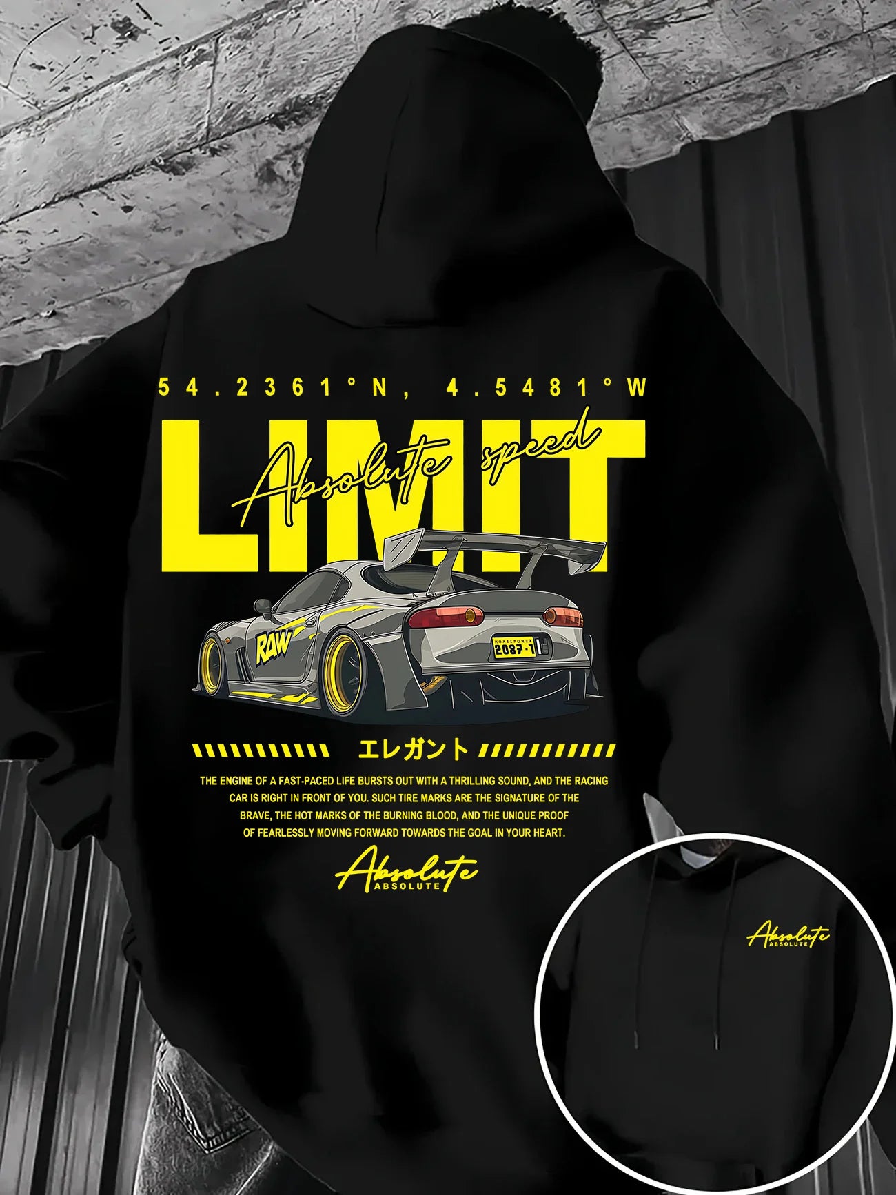 Hoodie Men Modified JDM Race Car Letter Print Fleece Warm Pullover Sweatshirt Street Style Autumn Winter Casual Hooded Sweat Top