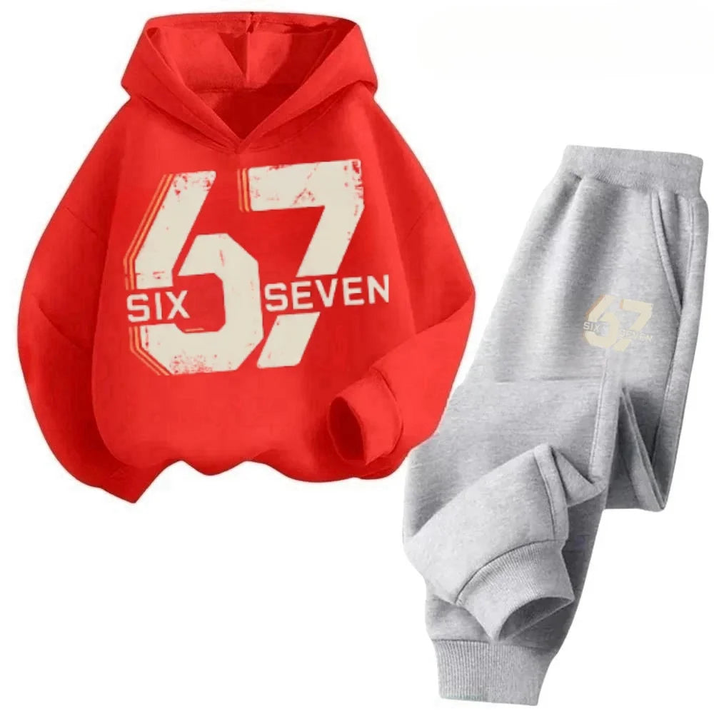 Hoodie Pants Set 2 Piece Sweatshirt Tracksuit Boys Girls Casual Streetwear Polyester Kids 67 Print Jogging Suit Athletic Outfit