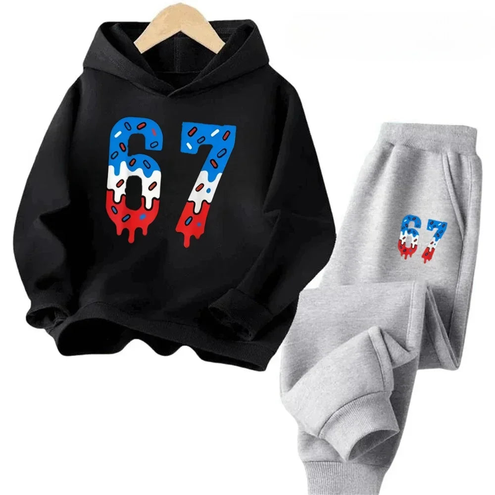 Hoodie Pants Set 2 Piece Sweatshirt Tracksuit Boys Girls Casual Streetwear Polyester Kids 67 Print Jogging Suit Athletic Outfit