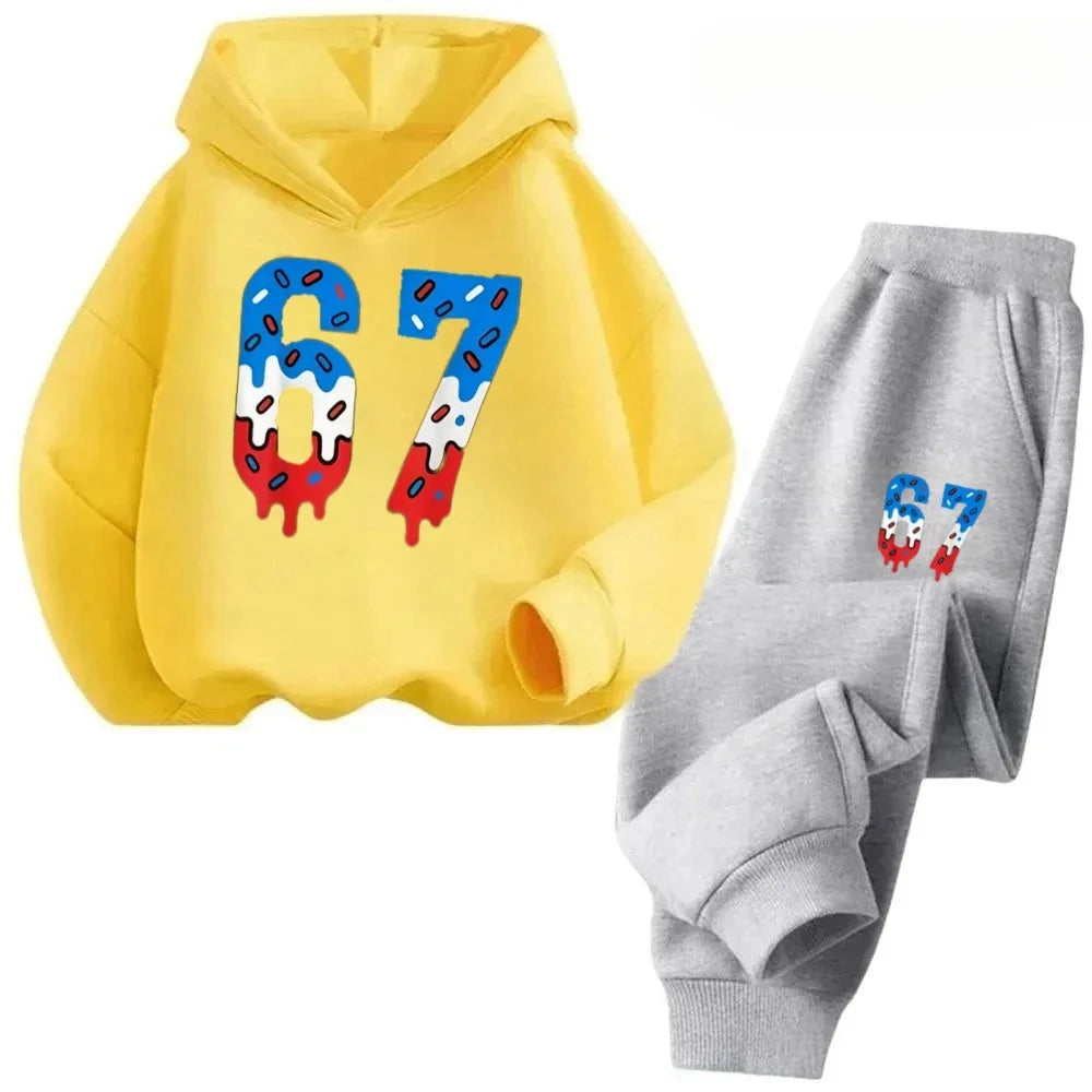 Hoodie Pants Set 2 Piece Sweatshirt Tracksuit Boys Girls Casual Streetwear Polyester Kids 67 Print Jogging Suit Athletic Outfit