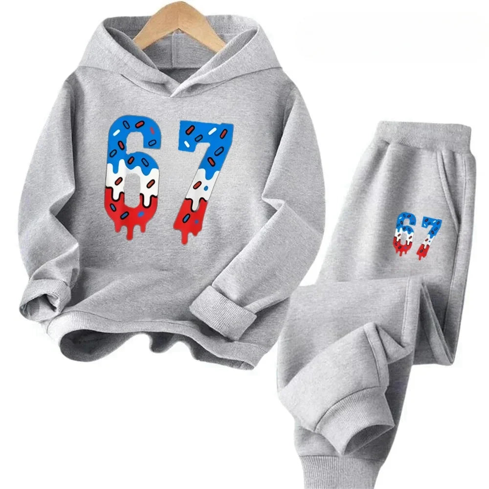 Hoodie Pants Set 2 Piece Sweatshirt Tracksuit Boys Girls Casual Streetwear Polyester Kids 67 Print Jogging Suit Athletic Outfit