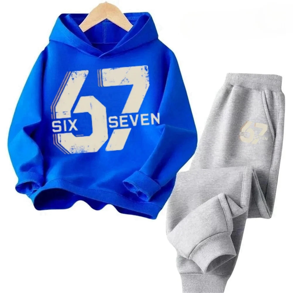 Hoodie Pants Set 2 Piece Sweatshirt Tracksuit Boys Girls Casual Streetwear Polyester Kids 67 Print Jogging Suit Athletic Outfit