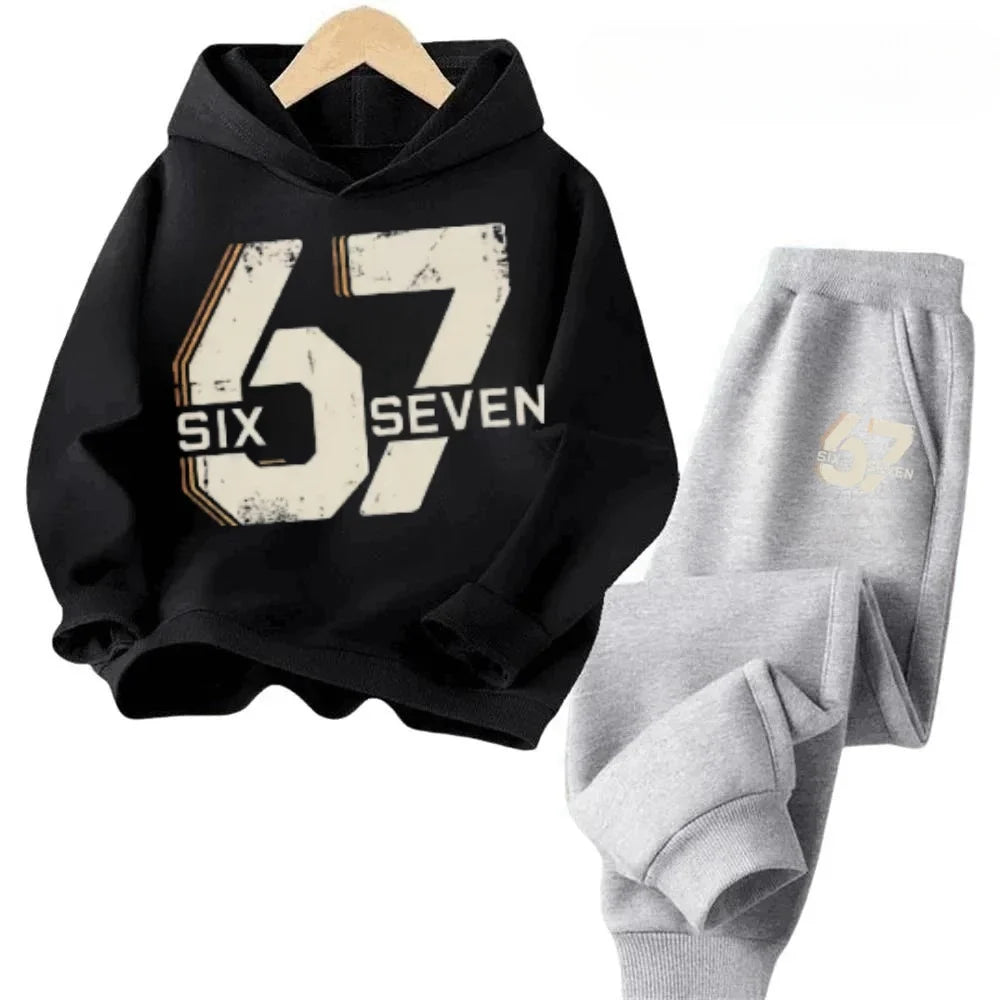 Hoodie Pants Set 2 Piece Sweatshirt Tracksuit Boys Girls Casual Streetwear Polyester Kids 67 Print Jogging Suit Athletic Outfit