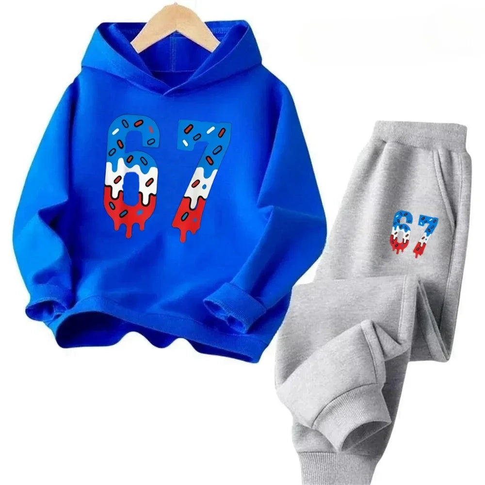 Hoodie Pants Set 2 Piece Sweatshirt Tracksuit Boys Girls Casual Streetwear Polyester Kids 67 Print Jogging Suit Athletic Outfit