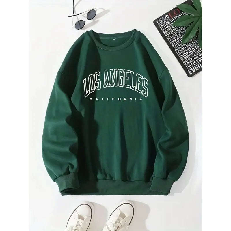 Hoodie Los Angeles Print Sweatshirt Long Sleeve Crew Neck Casual Pullovers Sweatshirt for Winter Fall Women's Clothing